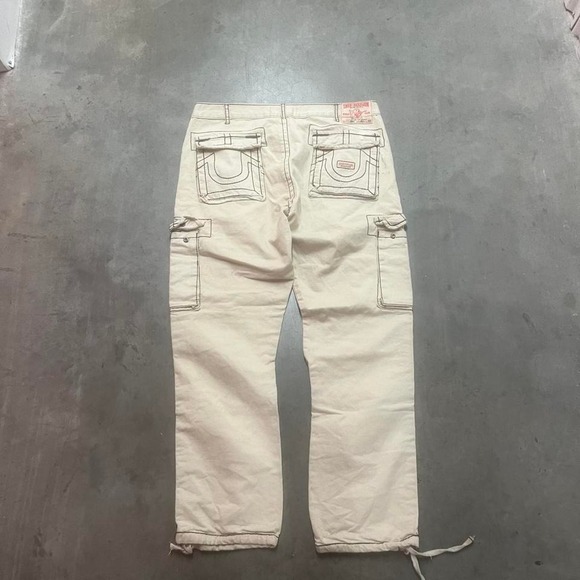 Y2K true relegion mens beige cargo pants utility baggy skater distressed 40 - Picture 1 of 7
